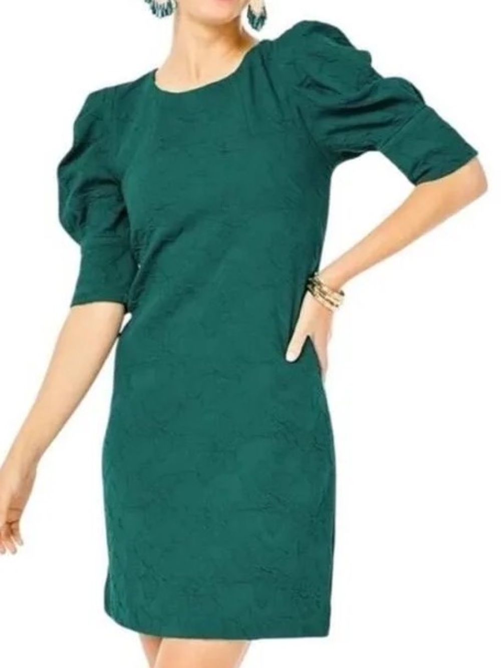 Lilly Pulitzer Knowles Dress M Hosta Green Jacquard Puff Sleeve NWT
